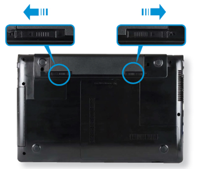 착탈식 배터리 적용된 노트북의 배터리를 분리하는 예시 화면