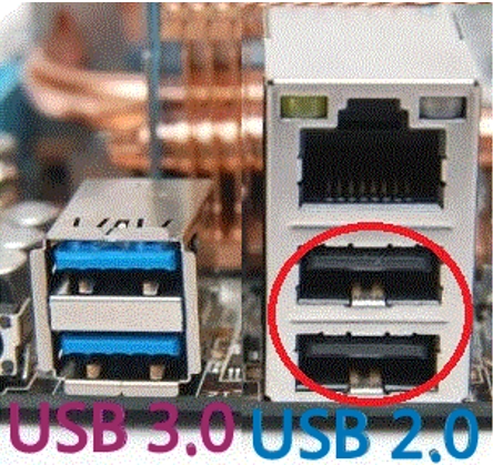 다른 USB2.0 포트 단자에 이동 연결하여 확인하는 안내 이미지