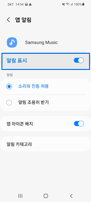 알림 표시→ 켜기