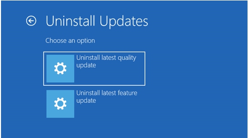 Uninstall Updates (업데이트 제거)  메뉴 선택시 후속 메뉴