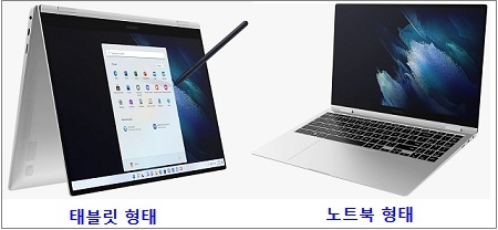 태블릿형태와 노트북 형태 제품의 비교 사진