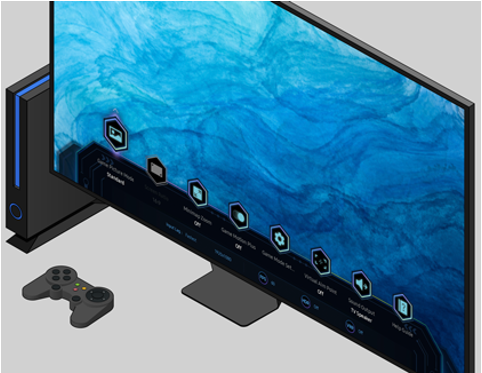 게임바 실행 화면과 비디오 게임 콘솔