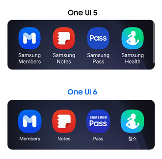 앱 이름에서 '삼성'과 '갤럭시'가 제거되어 한 줄로 표기된 앱 아이콘들 이미지