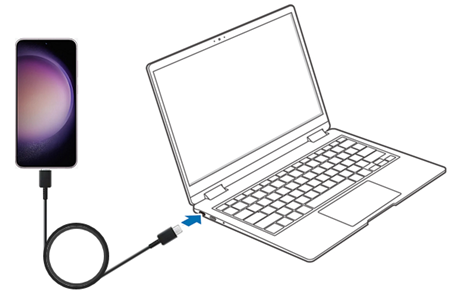 휴대전화와 노트북을 USB케이블로 연결한 이미지