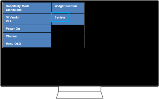 2. TV 리모컨의 위(↑), 아래(↓) 방향키 버튼을 이용해 'System'을 선택해 주세요.