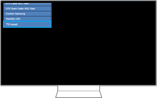 3. TV 리모컨의 위(↑), 아래(↓) 방향 버튼을 이용해 'TV reset'을 선택해 주세요.