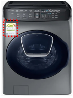  세탁기 에너지 라벨 정면 기준 좌측 상단 위치표시안내된 이미지