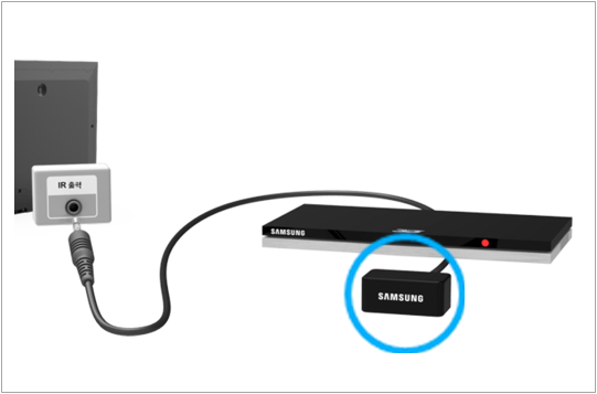 1. TV 리모컨 IR 확장 케이블을 TV의 IR 출력 단자에 연결해 주세요.