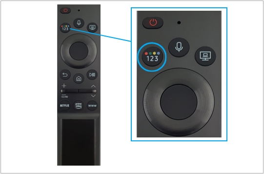 TV 리모컨의 '설정/숫자/컬러 버튼'을 눌러주세요.