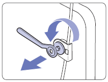 스패너를 이용하여 안전장치 나사를 푼 후 안전장치 나사를 세탁기 본체에서 분리하는 이미지