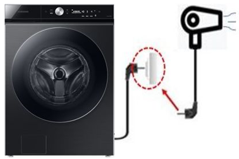 세탁기 차단기 떨어지는 증성에 대한 벽에 연결된 전기 콘센트(또는 멀티탭)에서 세탁기의 전원코드를  빼고 그 자리에 소형가전(헤어 드라이기 등) 제품을 연결해서 차단기가 내려가는지 (정상동작이 되는지) 확인이미지