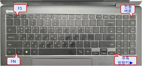 16년부터 23년 이전에 출시된 노트북 제품 소프트 리셋 하려면  FN+F1+우측 방향키를 누른상태에서 전원 버튼 누르기