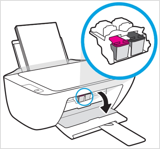 1. 프린터 중앙으로 잉크 카트리지가 이동되면 전면 커버를 열어주세요.