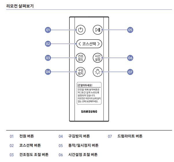 리모컨 기능에 대한 설명