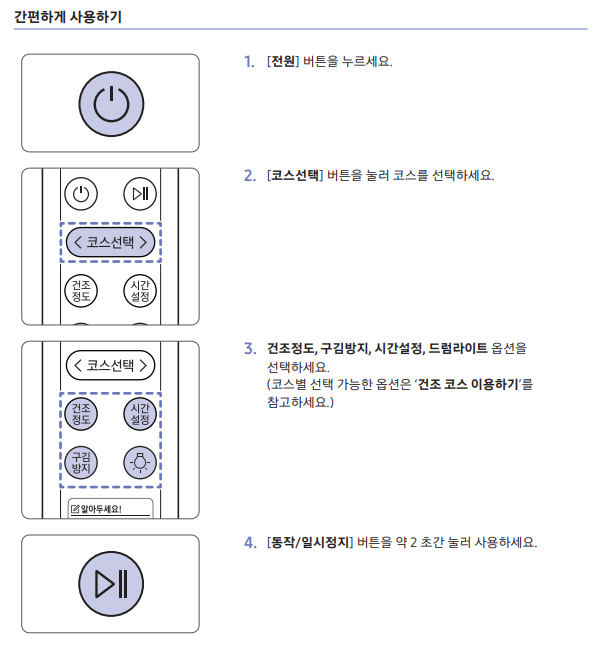 리모컨 기능별 상세 설명