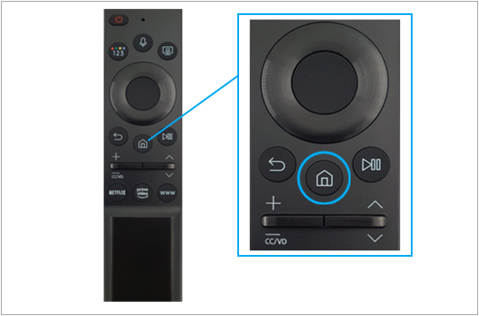 2023년, 2024년 자가진단 기능 중 TV 화질 테스트하는 방법 - 1. 리모컨의 홈 버튼을 눌러주세요.