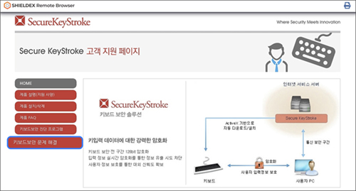 왼쪽 메뉴에서 키보드보안 문제 해결 선택
