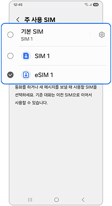 사용할 SIM을 선택