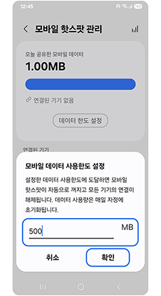 사용한도를 입력후 확인을 눌러주세요