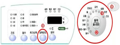 통세척 코스가 없는 모델 조작부 이미지