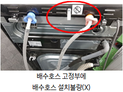 배수호스 고정부에 배수호스가 잘못 설치된 이미지