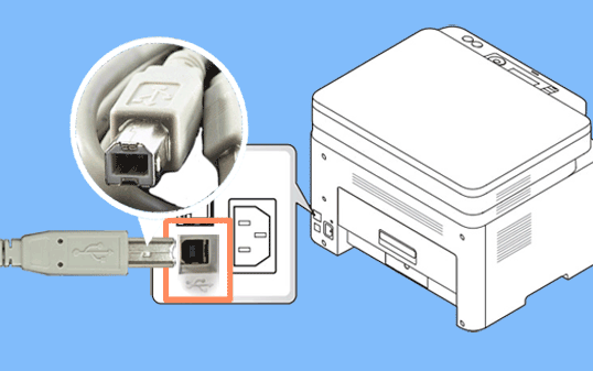 프린터 뒷면 USB 케이블 분리