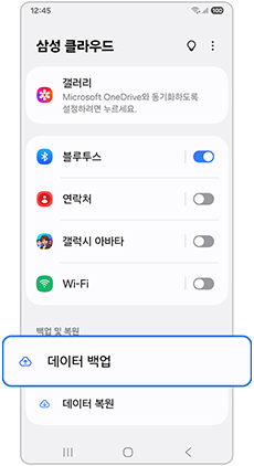 데이터 백업을 눌러주세요