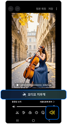 4. 오디오 아이콘 선택 후 오디오 지우개를 눌러주세요