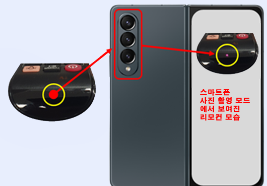 스마트폰으로 리모컨의 깜빡임 확인하는 모습