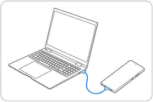 PC와 휴대전화를 USB 데이터 케이블로 연결