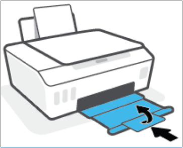 출력 용지함 확장 장치를 접고 출력 용지함을 닫습니다