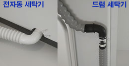 전자동 및 드럼 세탁기에 배수호스가 설치된 이미지