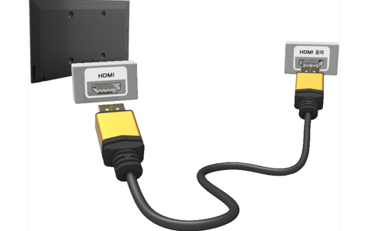 모니터 뒷면에 HDMI 케이블을 분리 후 다시 연결하는 모습