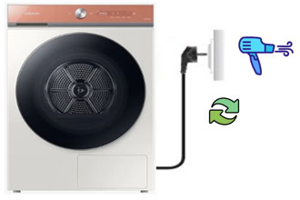 건조기 전원코드 연결 자리에 헤어드라이어 연결 해서 확인 하는 이미지