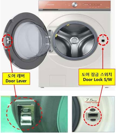 도어레버와 도어 잠금 스위치 위치