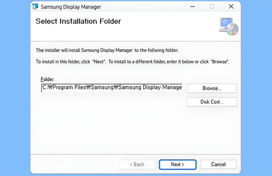 프로그램을 설치할 폴더를 선택하고 Next를 클릭하세요.