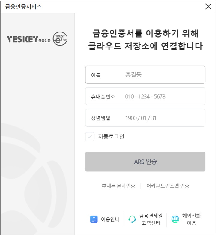 금융 인증서 예시 