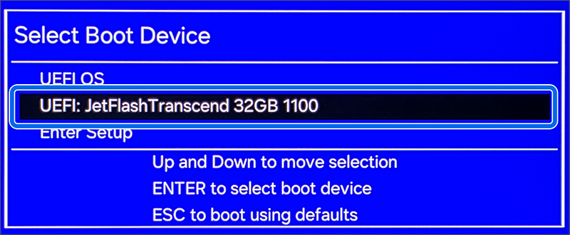 부팅장치 선택에서 usb 선택하고 엔터