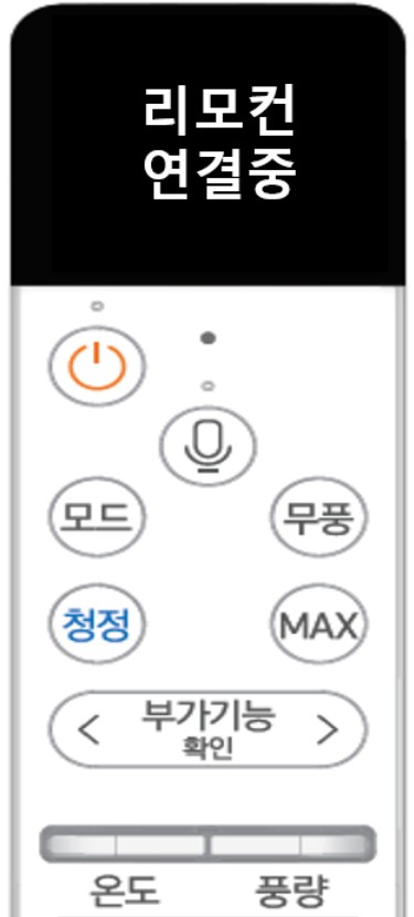 리모콘 액정에 리모콘 연결 중 문구가 나오는지 확인 