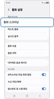 4. 통화 스크리닝을 선택하세요