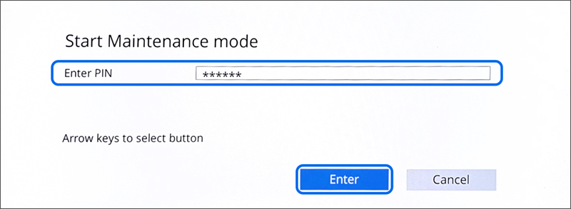 이메일로 전송되었던 PIN을 입력한 다음 화살표 키로 Enter 버튼 선택 후 Enter키 누르기
