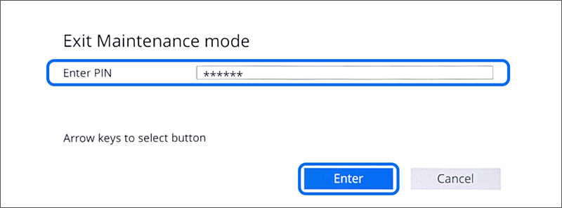 2. PIN 입력 창에서 수리 모드 사용 시 입력했던 이메일로 전송된 PIN을 입력한 다음 화살표 키로 Enter 버튼을 선택 후 Enter 키를 누릅니다.