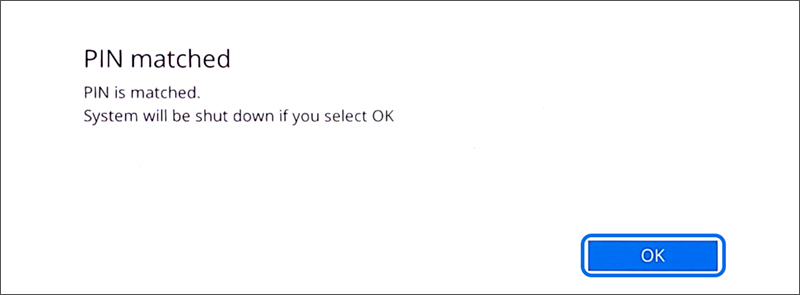 PIN matched 창이 나타나면 OK 버튼 선택 후 Enter 키 누르면 개인정보 보호가 되는 수리 모드가 실행됩니다