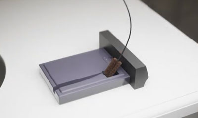 휘어지는 솔로 물통 내부를 세척