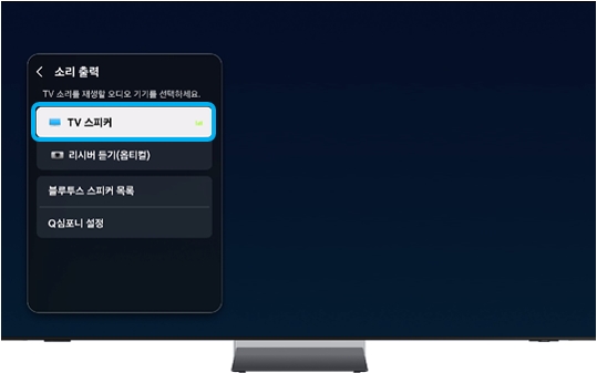 TV 소리 출력 메뉴에서 'TV 스피커'를 선택한 모습