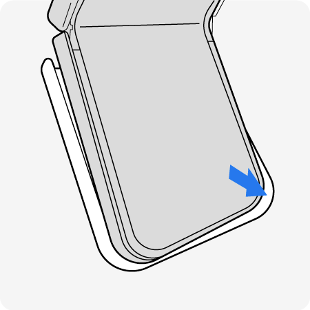 아래쪽 제품의 오른쪽 하단 모서리부터 장착하세요