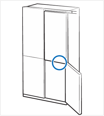 문 높이를 조절하기 전에 수평이 맞는지 먼저 확인하세요. (높이 조절 다리 이용) , 냉장실 오른쪽 문 하단에 있는 높이 조절 레버로 높이차를 조절할 수 있습니다.   - 양쪽 냉장실 문이 닫힌 상태에서 오른쪽 냉동실 문을 열고 조절하세요. 