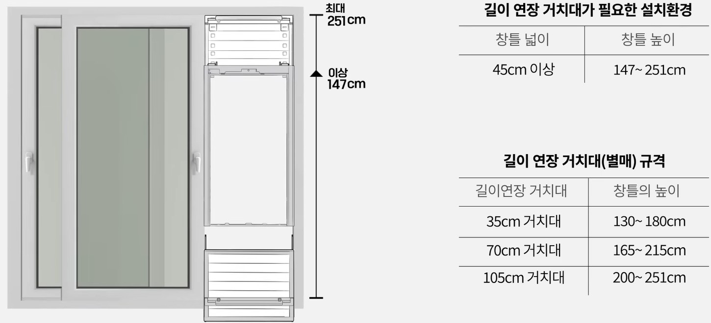 23년 창문형에어컨 연장거치대 포함설치 높이   
