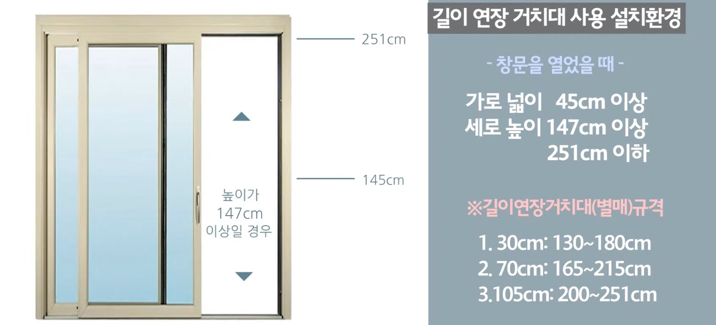 22년 창문형에어컨 매힙형 연장거치대 포함설치 높이  