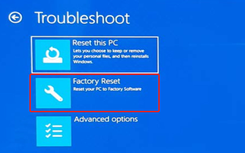 SM-W767 리셋모드로 들어가면 Troubleshoot창에서 Factory Reset 선택하는 화면